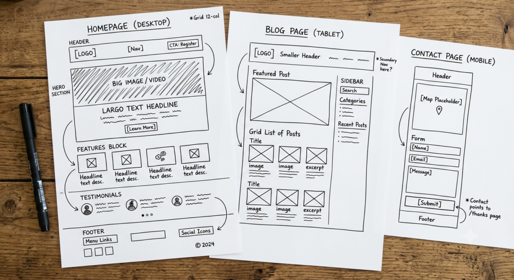 Website planning and layout process for professional website design